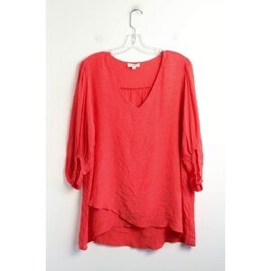 Umgee oversized tunic top L large coral red wrinkle texture loose fit bohemian